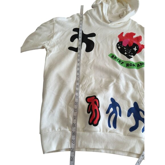Zara Graphic Hoodie Sz Small White “Brief Romance” Flaming Heart Abstract Art - Picture 4 of 9
